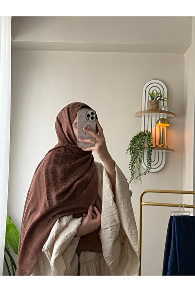 SudemScarfs Dama Halka Desenli Premium Jakar Şal Kahverengi