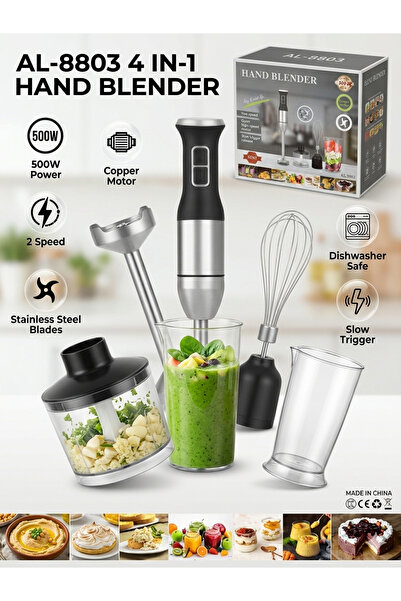 Generic 4-in-1 Hand Blender Set 500W High-Speed Copper ,Blender, Food Chopper, Whisk & Beaker