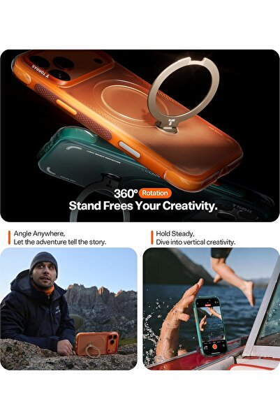 TORRAS Ostand Q3 Air iPhone 17 Pro Max Case with 360°Rotating Magnetic Stand MagSafe Compatible, Orange