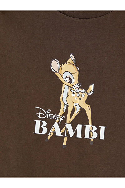 LC Waikiki Καφέ μπλουζάκι με λαιμόκοψη Bambi με στάμπα για γυναίκες