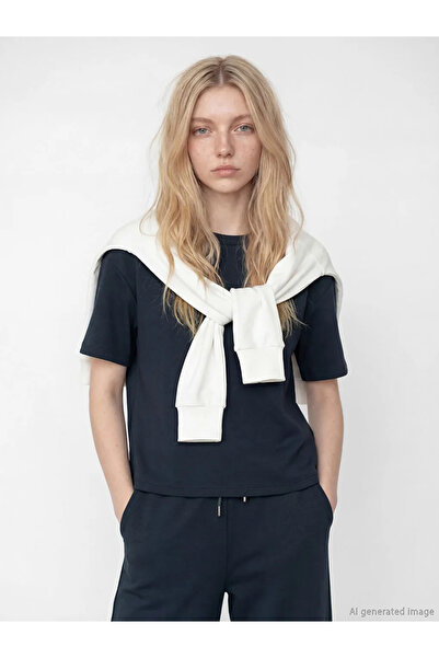 LC Waikiki Γυναικείο μπλουζάκι Anthracite Crew Neck Soft Touch oversized