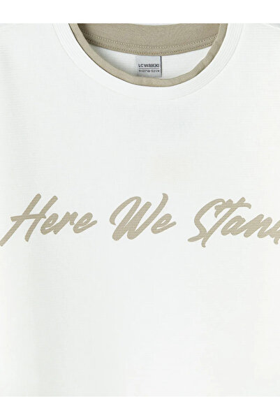 LC Waikiki Λευκό μπλουζάκι για αγόρι με στάμπα με λαιμόκοψη