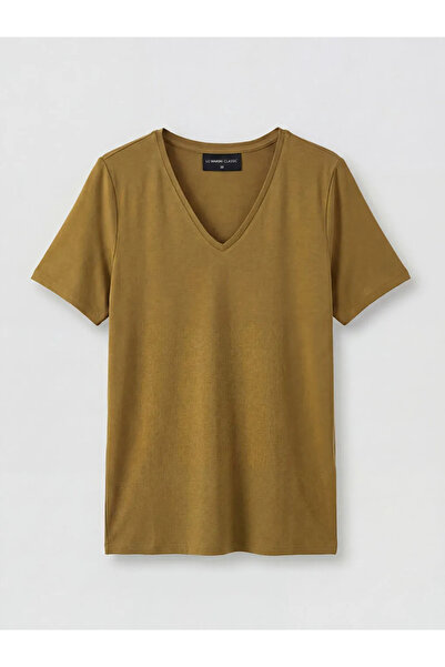 LC Waikiki Πράσινο γυναικείο μπλουζάκι με λαιμόκοψη σε σχήμα V