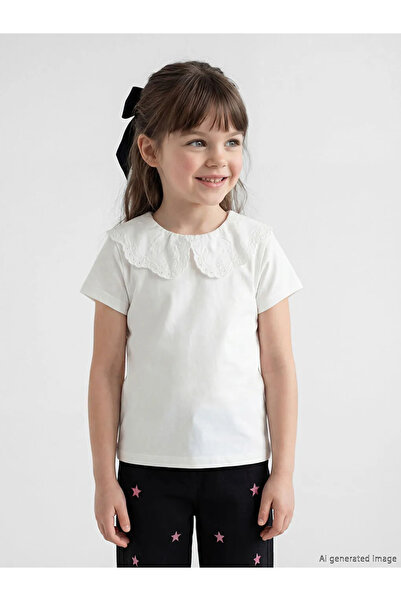LC Waikiki Λευκό μπλουζάκι για κορίτσια με γιακά μωρού