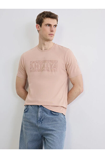 LC Waikiki Ανδρικό μπλουζάκι με στάμπα Pink Antalya Crew Neck