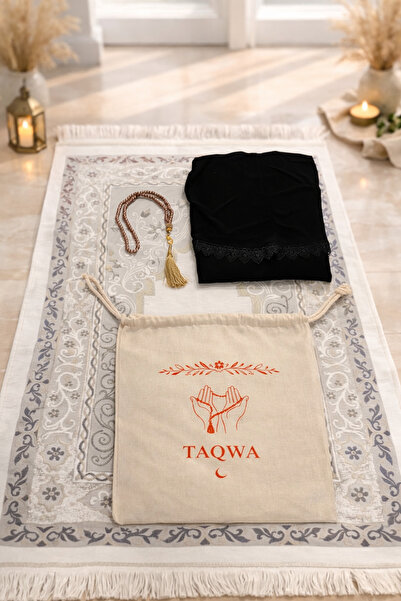 Taqwa Şönil Kumaş Seccade + Namaz Elbisesi (36-44 Beden) + İnci Tesbih + Kete...