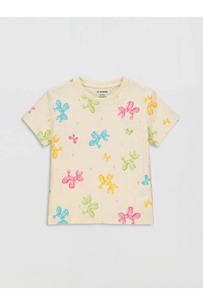 LC Waikiki Κίτρινο μπλουζάκι για κορίτσια με στάμπα και λαιμόκοψη ποδηλάτου