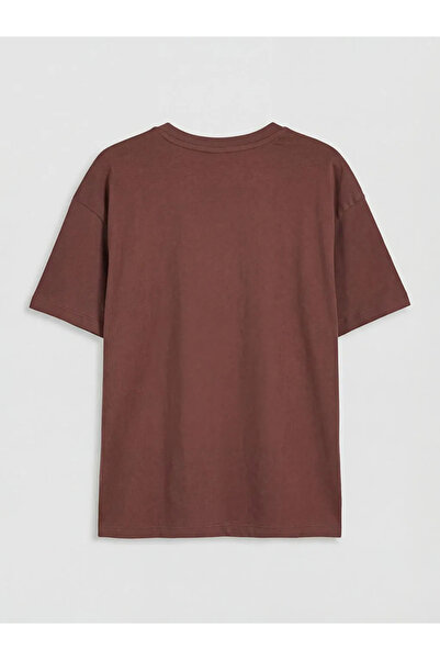 LC Waikiki Brown Printed T-Shirt with Stone Detail for Girls