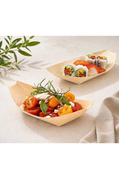 Generic Σετ 12 βιοδιασπώμενων ξύλινων σκαφάκια σερβιρίσματος, δίσκοι για φαγη...