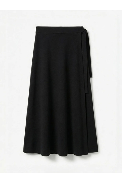 LC Waikiki Μαύρη πλεκτή φούστα με δέσιμο στη μέση