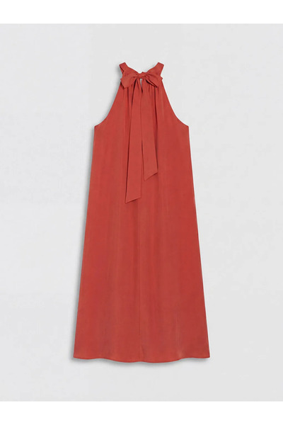 LC Waikiki Καφέ φόρεμα με κορδόνι στη μέση, σε γραμμή Α, από μείγμα μοντάλ