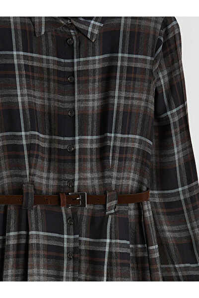 LC Waikiki Μαύρη Μπέλι Ζώνη τεμάχια Καρό Πουκαμισοφόρεμα