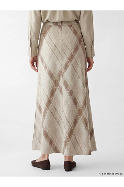 LC Waikiki Μπεζ φούστα με ελαστική μέση και σχέδιο μπακλαβά