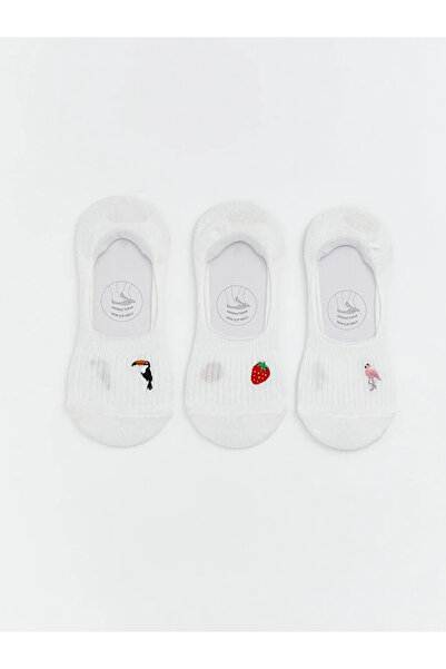 LC Waikiki Λευκές Αντιολισθητικές Γυναικείες Κάλτσες Μπαλαρίνας με Κέντημα στ...