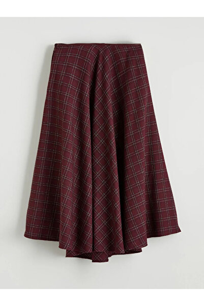 LC Waikiki Καρό φούστα με φερμουάρ στη μέση σε μπορντό χρώμα