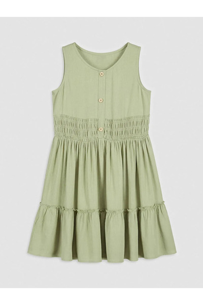 LC Waikiki Πράσινο φόρεμα με λαιμόκοψη ποδηλάτου για κορίτσια