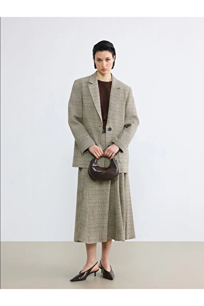 LC Waikiki Καφέ καρό γυναικείο μπλέιζερ μπουφάν