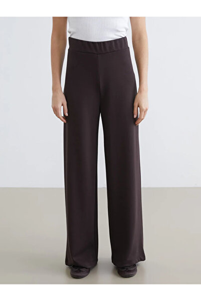 LC Waikiki Καφέ ελαστικό στη μέση φαρδύ πόδι γυναικείο παντελόνι