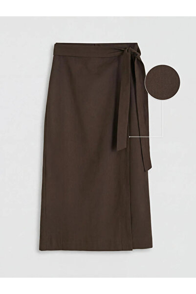LC Waikiki Καφέ φούστα με δέσιμο στη μέση και στρίφωμα