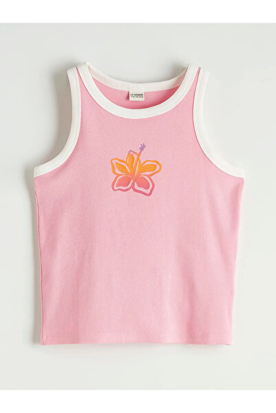 LC Waikiki Pink Printed Girls' Ribbed Tank Top