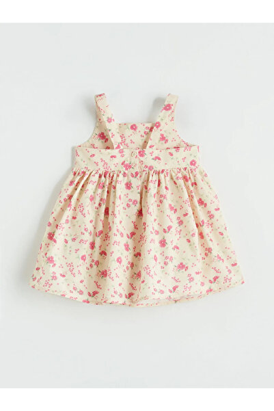 LC Waikiki Ροζ τετράγωνο γιακά με φλοράλ σχέδιο κοριτσίστικο φόρεμα από ποπλίνα