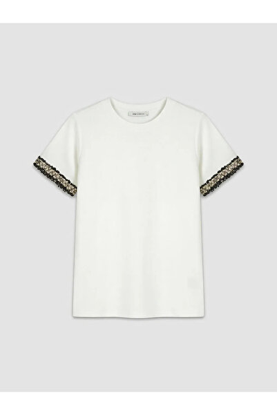 LC Waikiki Λευκή μπλούζα με κέντημα σε λαιμόκοψη ποδηλάτου