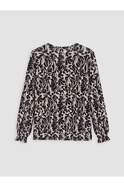 LC Waikiki Μπλούζα με μοτίβο με λαιμόκοψη σε μπεζ χρώμα