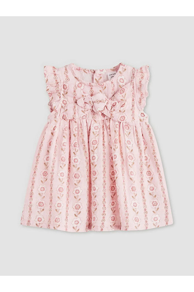 LC Waikiki Pembe Çiçek Desenli Fırfırlı Kız Bebek Müslin Elbise