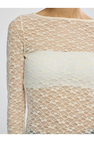 LC Waikiki Λευκή δαντελένια μπλούζα με λαιμόκοψη ποδηλάτου