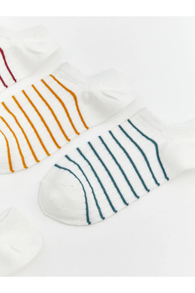 LC Waikiki Εκρού ριγέ γυναικείες κάλτσες sneaker, συσκευασία 5 τεμαχίων