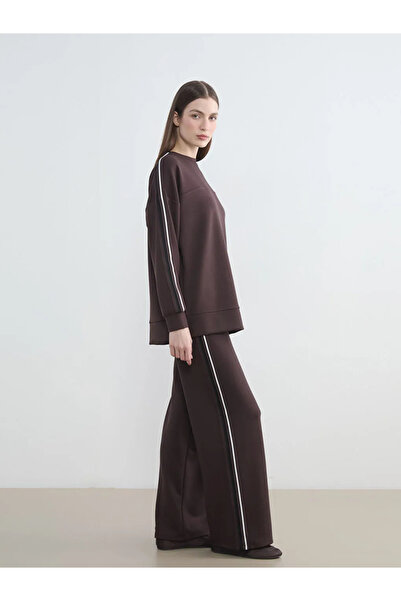 LC Waikiki Καφέ ελαστικό στη μέση φαρδύ πόδι γυναικείο παντελόνι