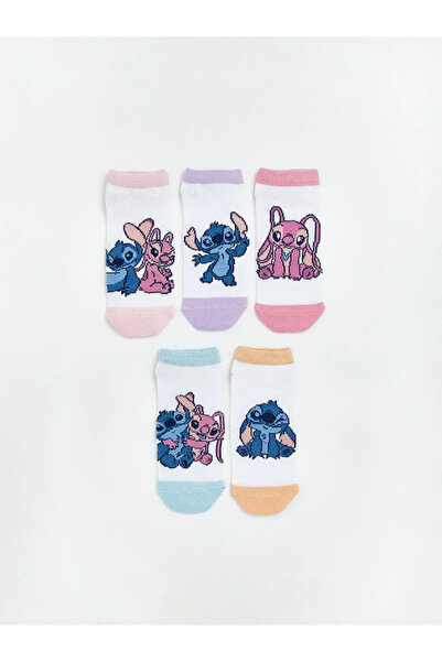 LC Waikiki Λευκές κάλτσες-μποτάκια για κορίτσια με σχέδια Stitch και Angel, Σ...