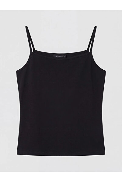 LC Waikiki Μαύρο γυναικείο φανελάκι με λαιμόκοψη U και λουράκια