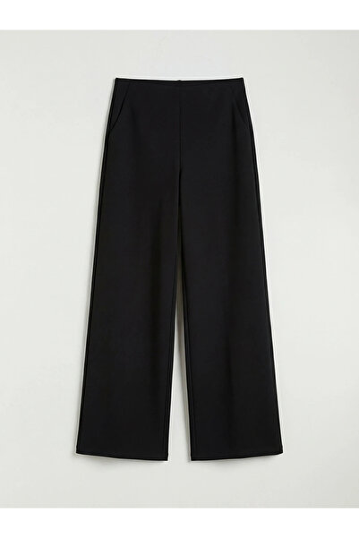 LC Waikiki Μαύρο γυναικείο φούτερ με ελαστική μέση φαρδιά πόδι