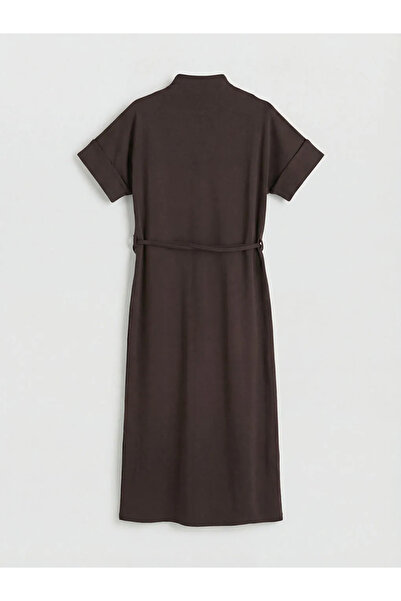 LC Waikiki Καφέ φόρεμα με ψηλό γιακά και ζώνη, απαλής υφής