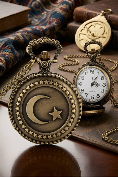 Wolawood Türk Bayraklı Antika Görünümlü Köstekli Cep Saati Nostaljik Ve Anlam...
