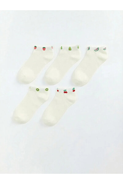 LC Waikiki Γυναικείες κάλτσες μποτάκια με σχέδιο φρούτων εκρού, συσκευασία 5 ...