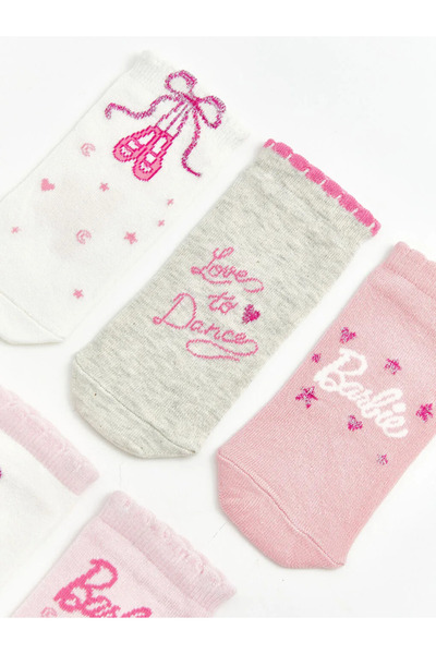 LC Waikiki Κάλτσες για κορίτσια με σχέδιο Barbie σε χρώμα εκρού, σετ 5 τεμαχίων