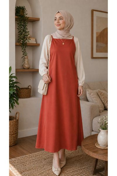 ELMODA Women's Orange Special Knitted Fabric Gilet Dress with Adjustable Rope...