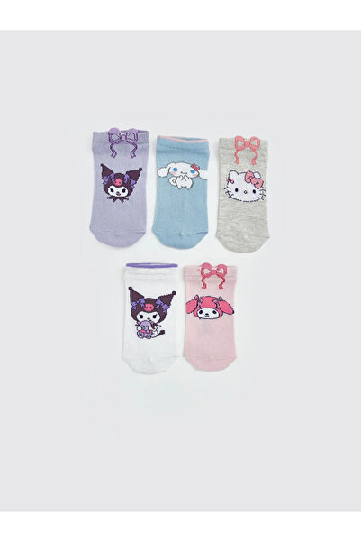 LC Waikiki Λιλά Hello Kitty με σχέδια για κορίτσια μποτάκια κάλτσες 5 τεμαχίων