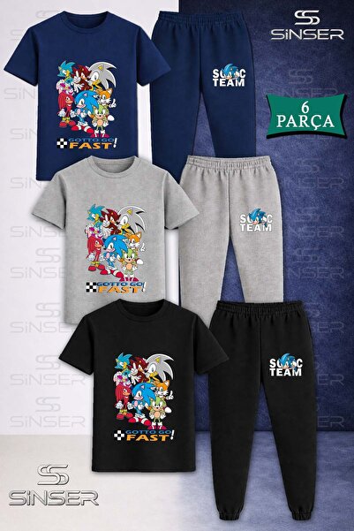 SS SİNSER Children's Snic Gotto Fast Coklu 3Lu Kare in 3Lu T-Shirt and Sweatp...
