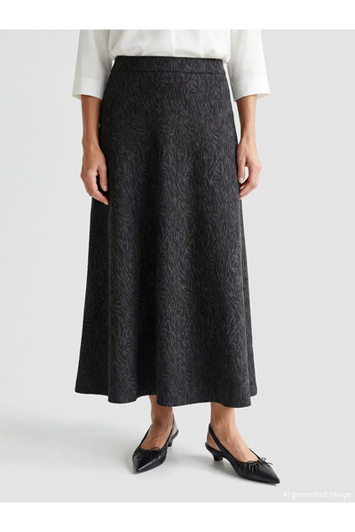 LC Waikiki Ανθρακί Φούστα σε Α γραμμή με σχέδιο ζέβρας σε μεγάλο μέγεθος