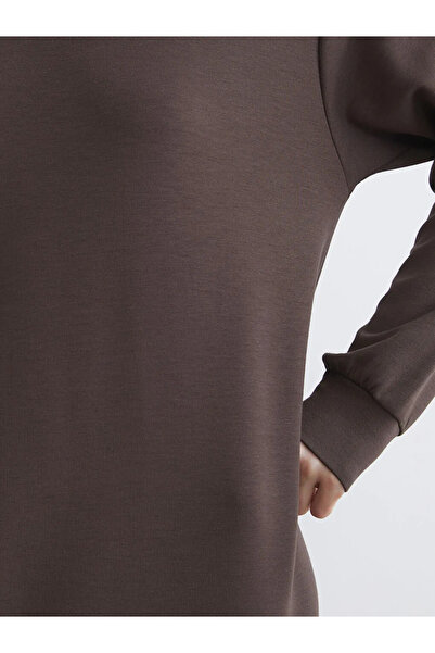 LC Waikiki Καφέ φόρεμα φόρμας με λαιμόκοψη και σχισμή