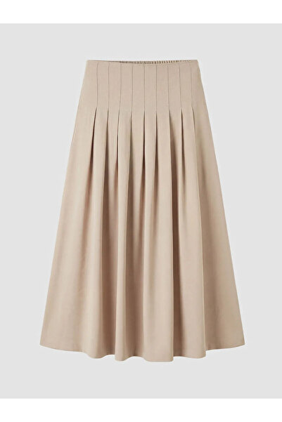 LC Waikiki Μπεζ πλισέ φούστα με υφή μοντάλ
