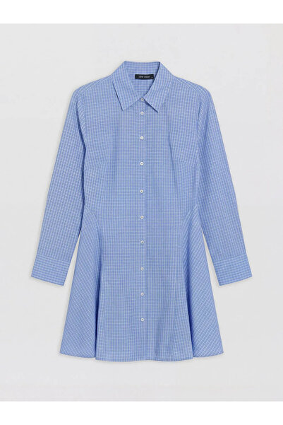 LC Waikiki Μπλε καρό φόρεμα-πουκάμισο σε γραμμή Α