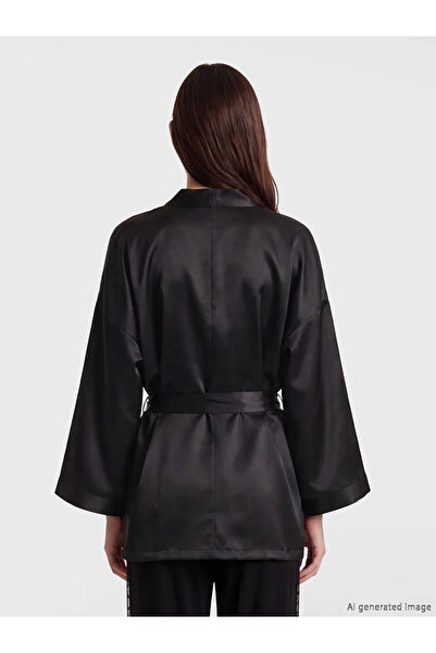 LC Waikiki Μαύρο γυναικείο σατέν φόρεμα Γιακάς σάλι