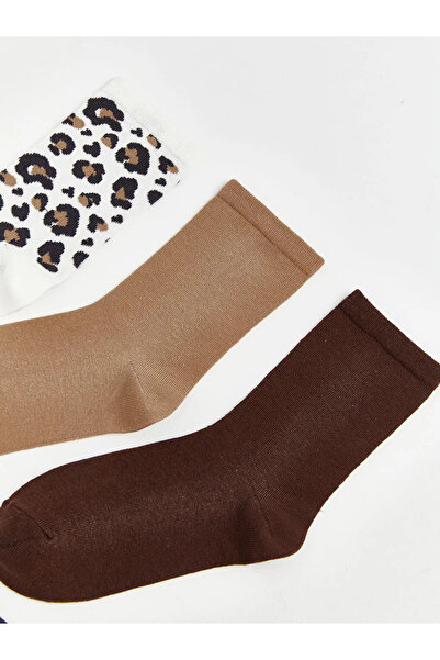 LC Waikiki Γυναικείες κάλτσες με μπεζ λεοπάρ σχέδιο, σετ 5 τεμαχίων