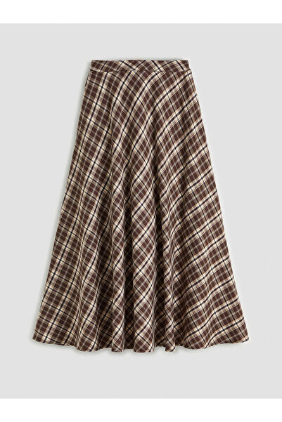 LC Waikiki Εκρού καρό φούστα σε γραμμή Α με φερμουάρ στη μέση