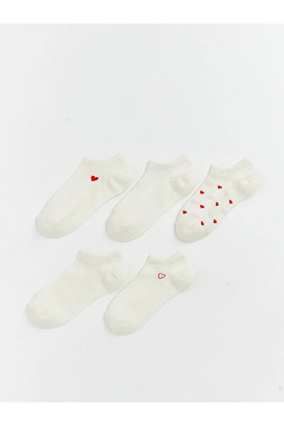 LC Waikiki Γυναικείες κάλτσες sneaker με σχέδιο καρδιάς εκρού, συσκευασία 5 τ...