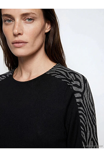 LC Waikiki Μαύρο φόρεμα σε γραμμή Α με σχέδιο στο λαιμό